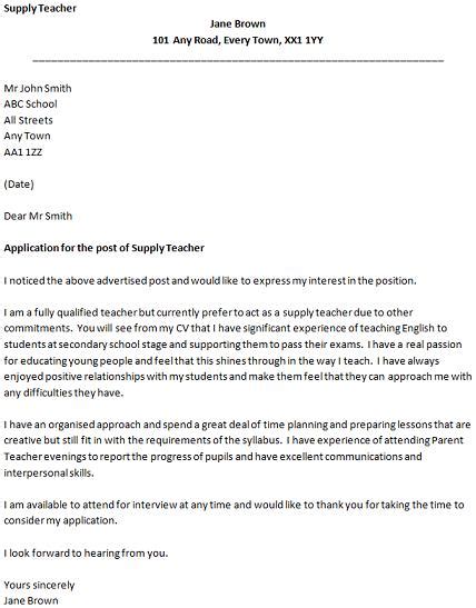 Application letter for high school teacher Cover Letter for a Supply Teacher Job - icover.org.uk