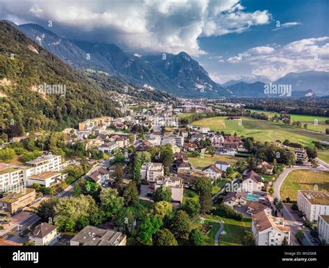 Vaduz Liechtenstein capital aerial view from the drone Stock Photo - Alamy