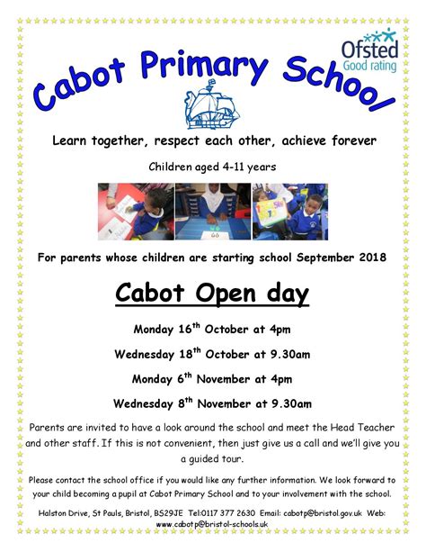 Reception Open Days Cabot Primary School