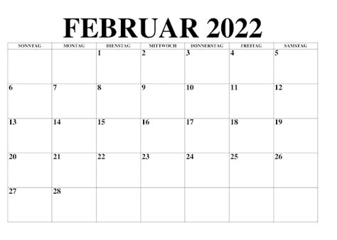 Druckbare Februar 2022 Kalender Zum Ausdrucken Pdf Excel Word The