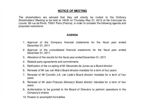 Notice Of Meeting Sample Template Example Format Agenda Images