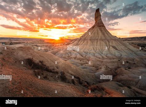 Castildetierra Famous Geological Formation While Sunset At Bardenas