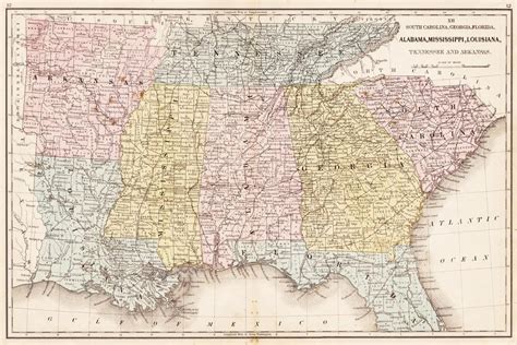 Southern United States 1867 Antique Style Map Mural Poster 36x54 Inch