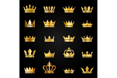 Gold Crown Icons Queen King Crowns Luxury Royal On Blackboard Crowni