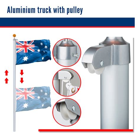 Flagpoles can be installed in your yard to display a variety of different types of flags. 7.6M Australian Flag Pole Kit Aussie Flag Pulley System ...
