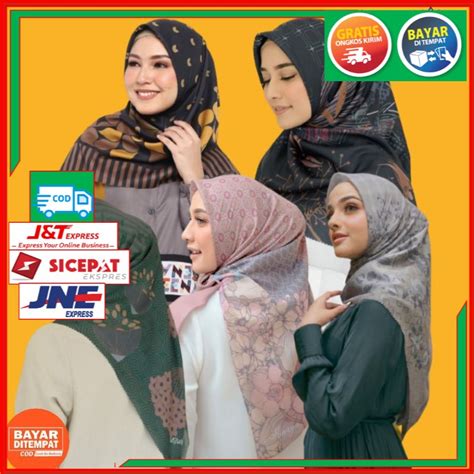 jual jilbab krudung segi empat hijab premium motif denay deenay random campur warna dan motif