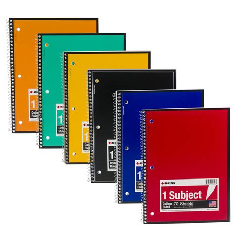 Wholesale 70ct College Ruled Notebook Assorted Colors