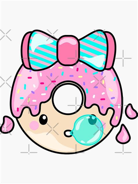 Pegatina Cute Pink Donut Pink Donut Bubblegum Sprinkles Kawaii Harajuku Postre Dulce Helado
