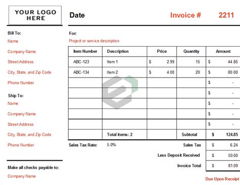 Download Invoice With Logo Free Excel Template