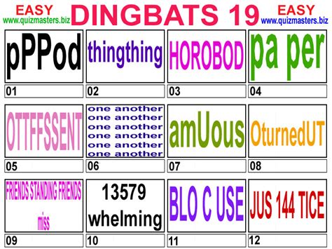 25 randomly selected dingbats/rebus questions for quizmasters. Dingbat 02 Puzzle With Answers | All Basketball Scores Info