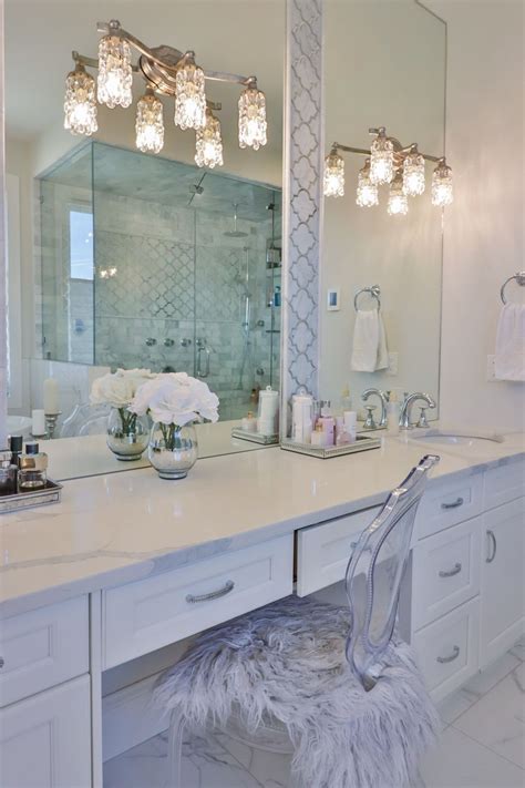 Bathroom Makeup Vanity With Crystal Fixtures Bathroom With Makeup