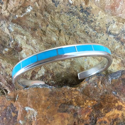 This Beautiful Kingman Turquoise Inlaid Sterling Silver Cuff Bracelet