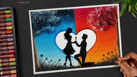 Valentines Day Drawing Couple Painting Oil Pastel Drawings Step By