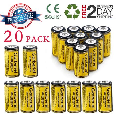 20pcs 37v 1800mah Lithium Battery Cr123a 123 Cr123 16340 Batteries For
