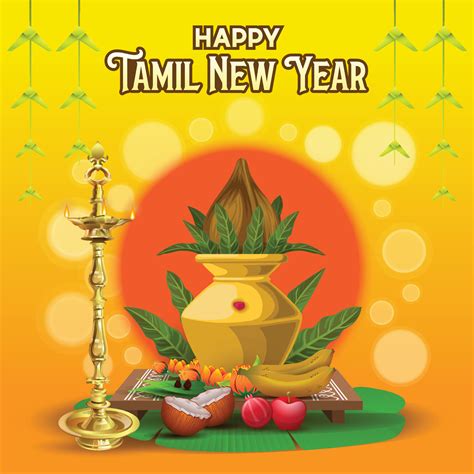 Happy Tamil New Year Greetings With Traditional Ritual Elements 6682697