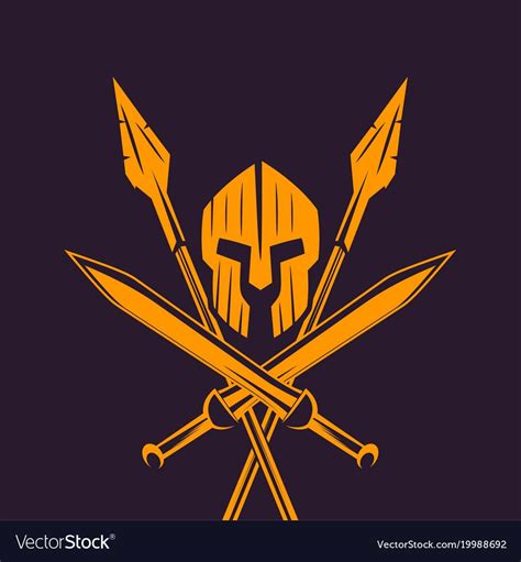 Spartans Logo Emblem With Spartan Helmet Crossed Swords And Two
