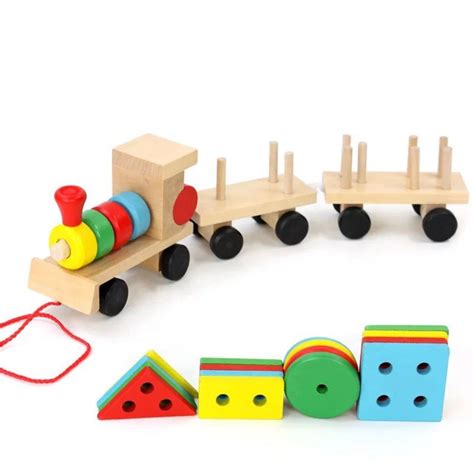 Kids Wooden Pull Along Train Set Childrens Building Toys Etsy
