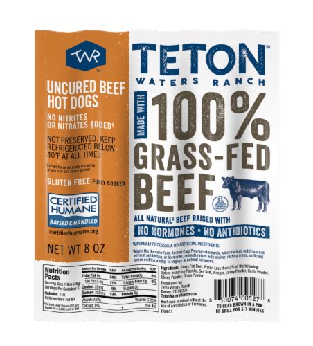 Teton Waters Ranch 100 Grass Fed Uncured Beef Hot Dogs 8 Oz Bakers
