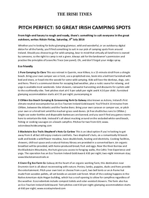 Fillable Online Pitch Perfect 50 Great Irish Camping Spots Fax Email Print Pdffiller