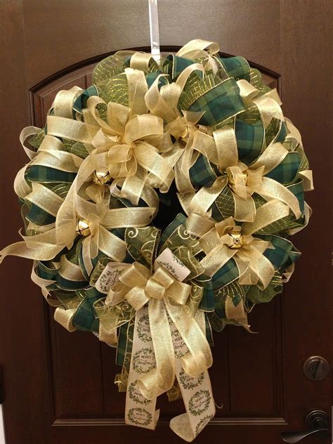 Christmas Wreath Door Wreath Gold Ribbon Wreath Elegant Wreath By