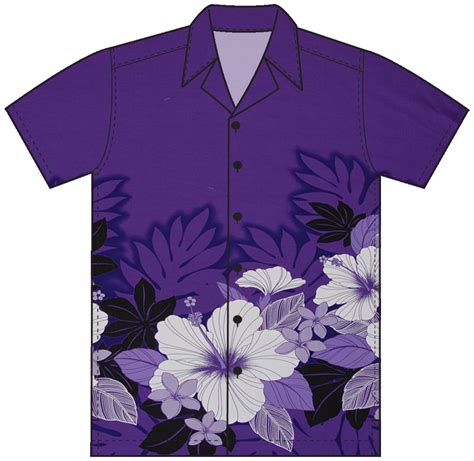 Hawaiian Purple Hibiscus Cotton Blended Men Aloha Shirt Jade Fashion