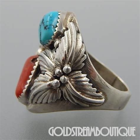 NATIVE AMERICAN RICHARD BEGAY NAVAJO STERLING SILVER CORAL TURQUOISE F