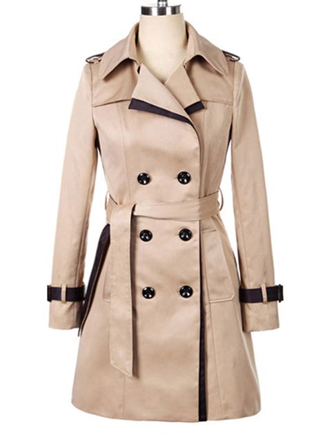 Womens Long Sleeve Double Breasted Slim Trench Coat