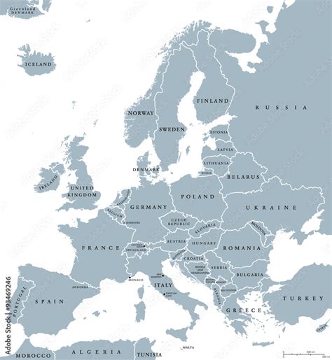 Naklejka Mapa Polityczna Krajów Europy Z Granicami Państwowymi I