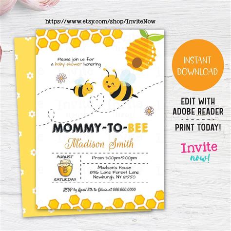 Bee Baby Shower Invitation Bumble Bee Baby Shower Bumble