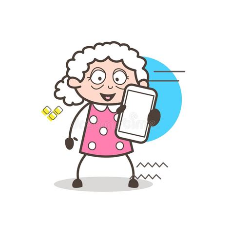 Cartoon Granny Showing A Smartphone Vector Illustration Stock