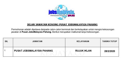 Mari lihat pelbagai jenis info pekerjaan & internshipperlukan lebih byk info jawatan kosong? Permohonan Jawatan Kosong Pusat JobsMalaysia Pahang ...