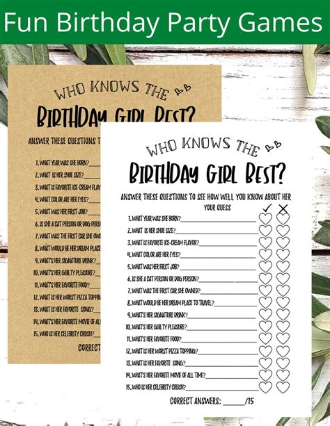 Adult Birthday Party Games Who Knows The Birthday Girl Best Etsy