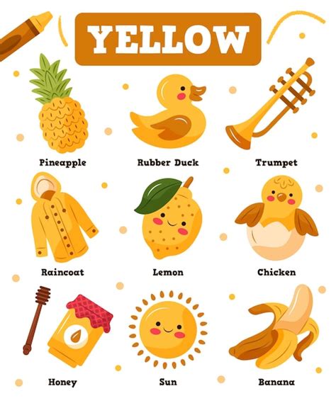 Free Vector Color Yellow And Vocabulary Set In English