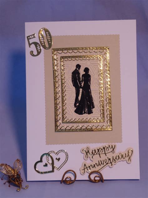 Golden Wedding Anniversary Card Happy Anniversary Couple Silhouette