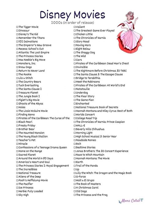 Free Disney Movies List Of Films On Printable Checklists Disney