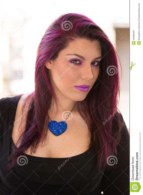 Purple Hair Caucasian Girl Stock Image Image Of Eyeshadow 55486455