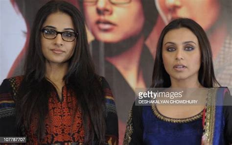 Indian Bollywood Actors Vidya Balan And Rani Mukerji Pose During The