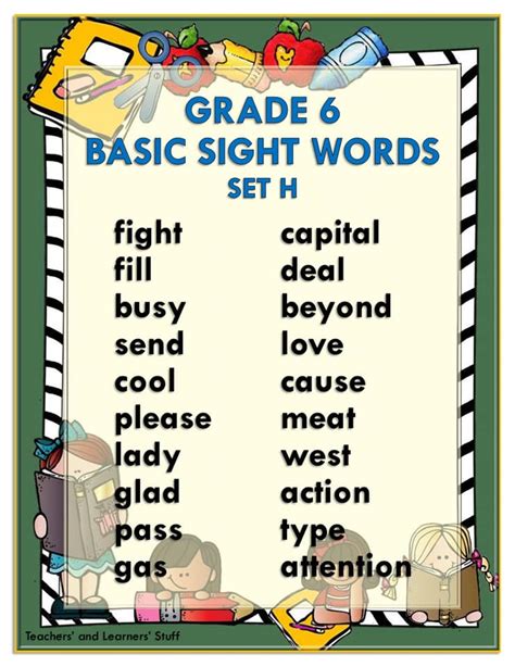 Sixth Grade Sight Words