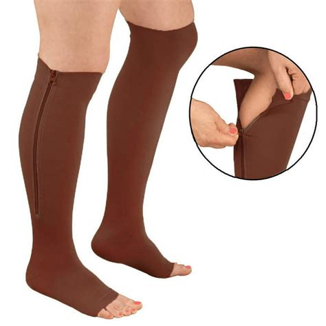 2 Zipper Pressure Compression Socks Support Stockings Leg Open Toe Knee High 20 30mmhg