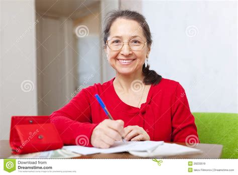 Joyful Woman Fills In The Questionnaire Stock Image Image Of Happy Community 29233519