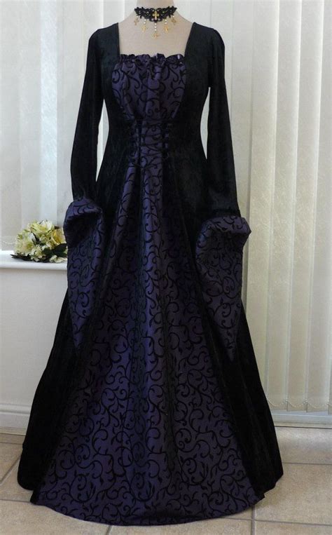 Whitby Goth Black and Purple Scroll Dress, Medieval Dresses and Gowns ...