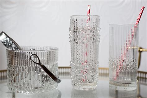 3 Vintage Icicle Glass Barware Set Of Three Textured Scandinavian Finnish Style Cocktail Bar