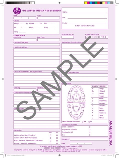 Sample Pre Anaesthesia Assessment Anesthesiologist Anesthesia