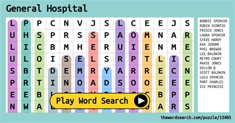 General Hospital Word Search
