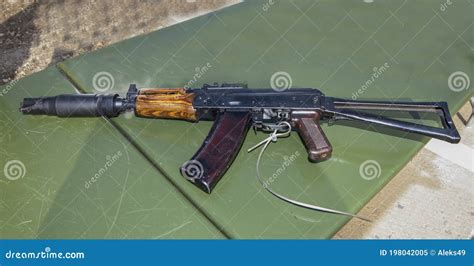 545 Mm Kalashnikov Assault Rifle Shortened Silent Aks 74ub Stock Image
