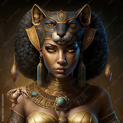 ancient egyptian goddess bastet ancient egyptian catwoman with gold jewelry ai illustration