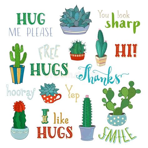 Always wonder why cactus have spines? Vector Cacti And Hand-written Lettering. Stock Vector ...
