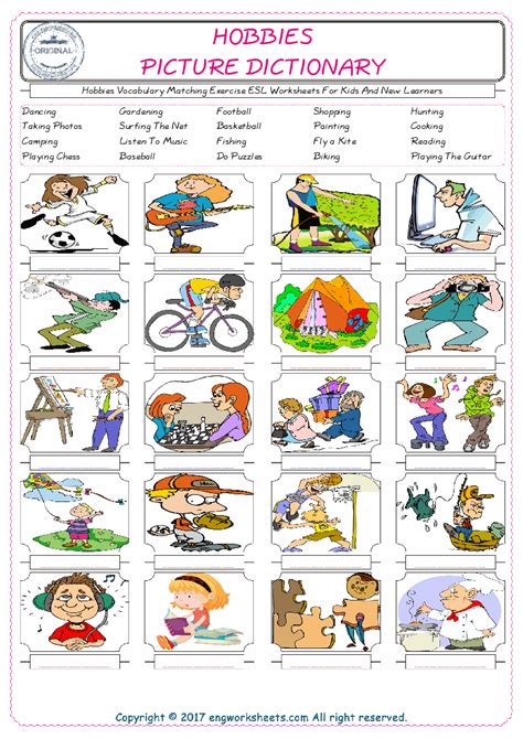 Hobbies Vocabulary Matching Exercise Esl Worksheets For Kids And New