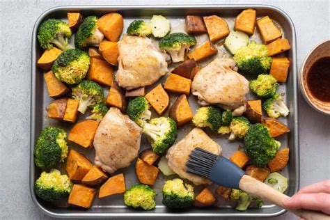 Roasted Sheet Pan Chicken Sweet Potatoes And Broccoli Recipe