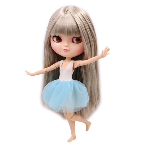 Icy Nude Doll Small Chest Joint Azone Body Natural Skin Silver Gray Straight Hair No3167 30cm F